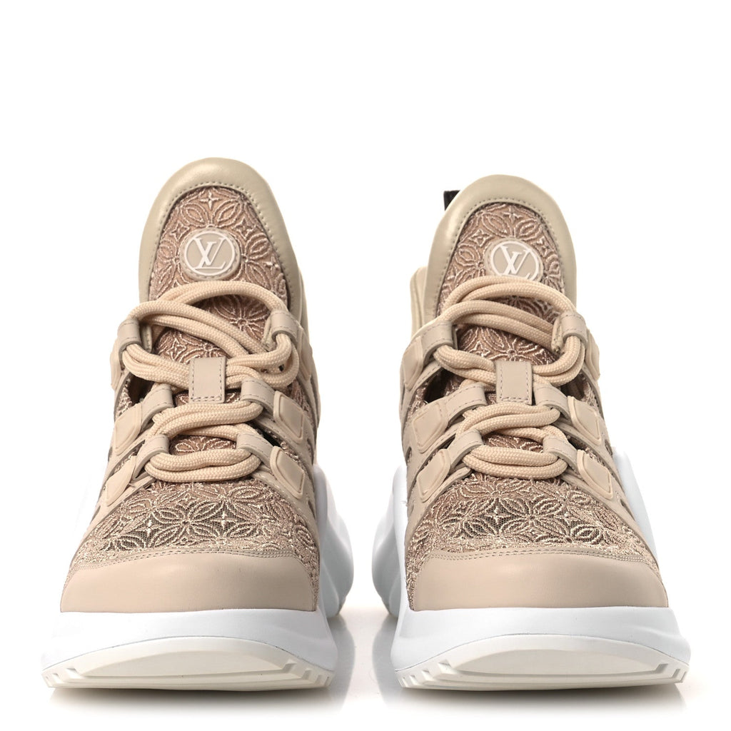 Louis Vuitton Fabric Embroidered Calfskin LV Archlight Sneakers 37 Nude