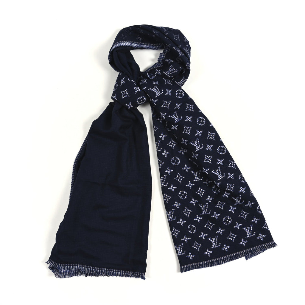 Louis Vuitton Wool Monogram Houndstooth Scarf Blue