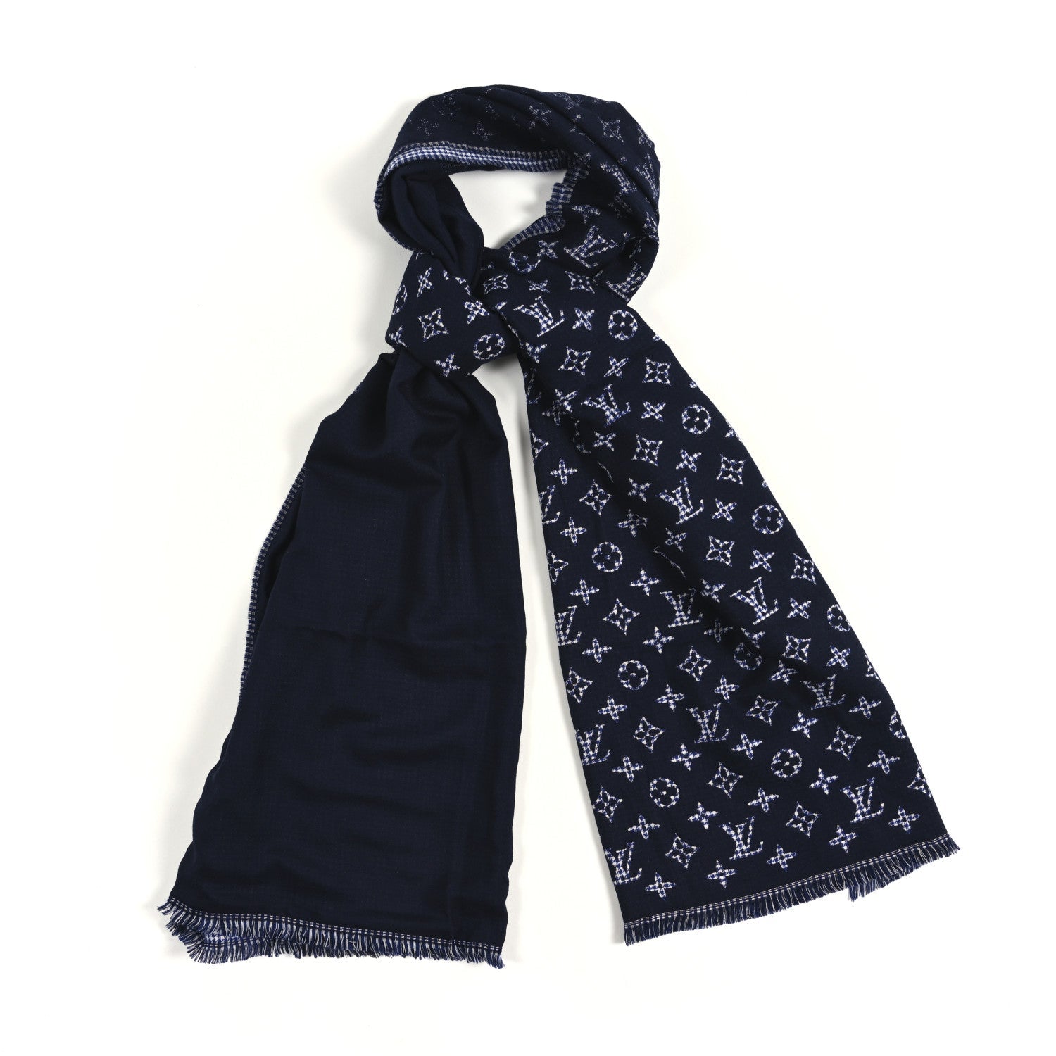 Louis Vuitton Wool Monogram Houndstooth Scarf Blue