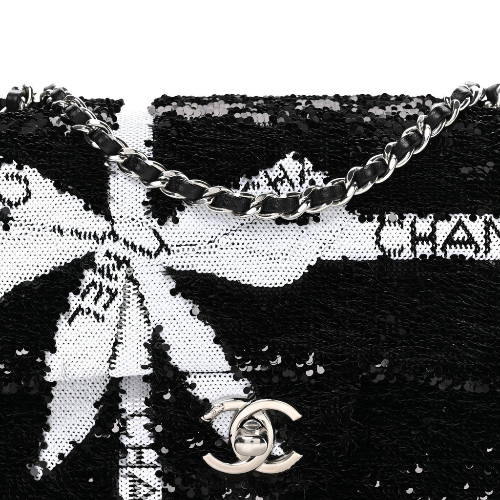 Chanel Sequin Ribbon Small Rectangular Flap Black White