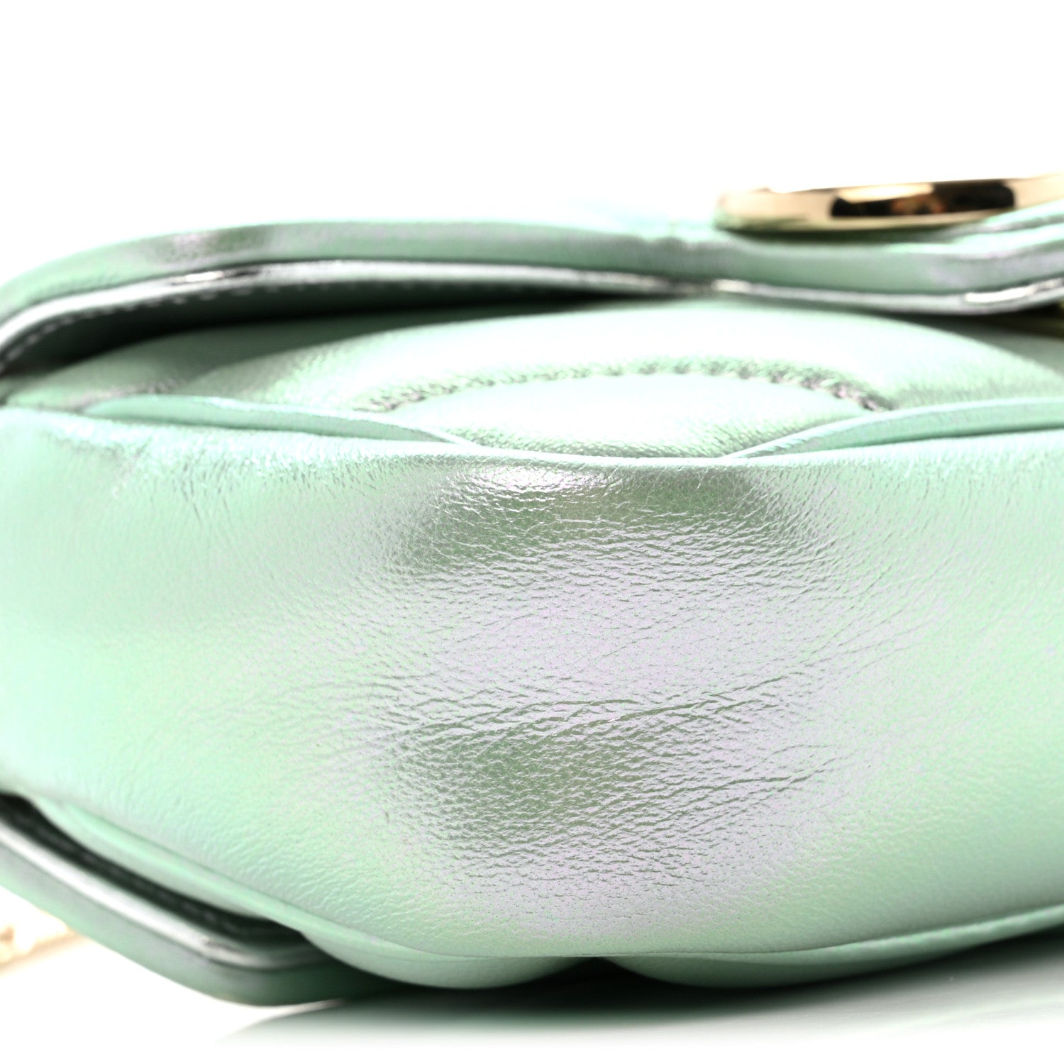 Gucci Iridescent Nappa Chevron Matelasse Super Mini GG Marmont Shoulder Bag Green Iridescent