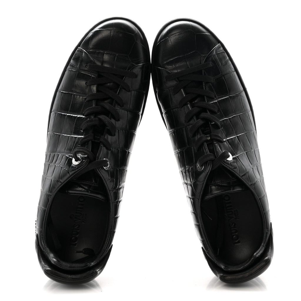 Louis Vuitton Calfskin Crocodile Embossed Frontrow Mens Sneakers 8 Black