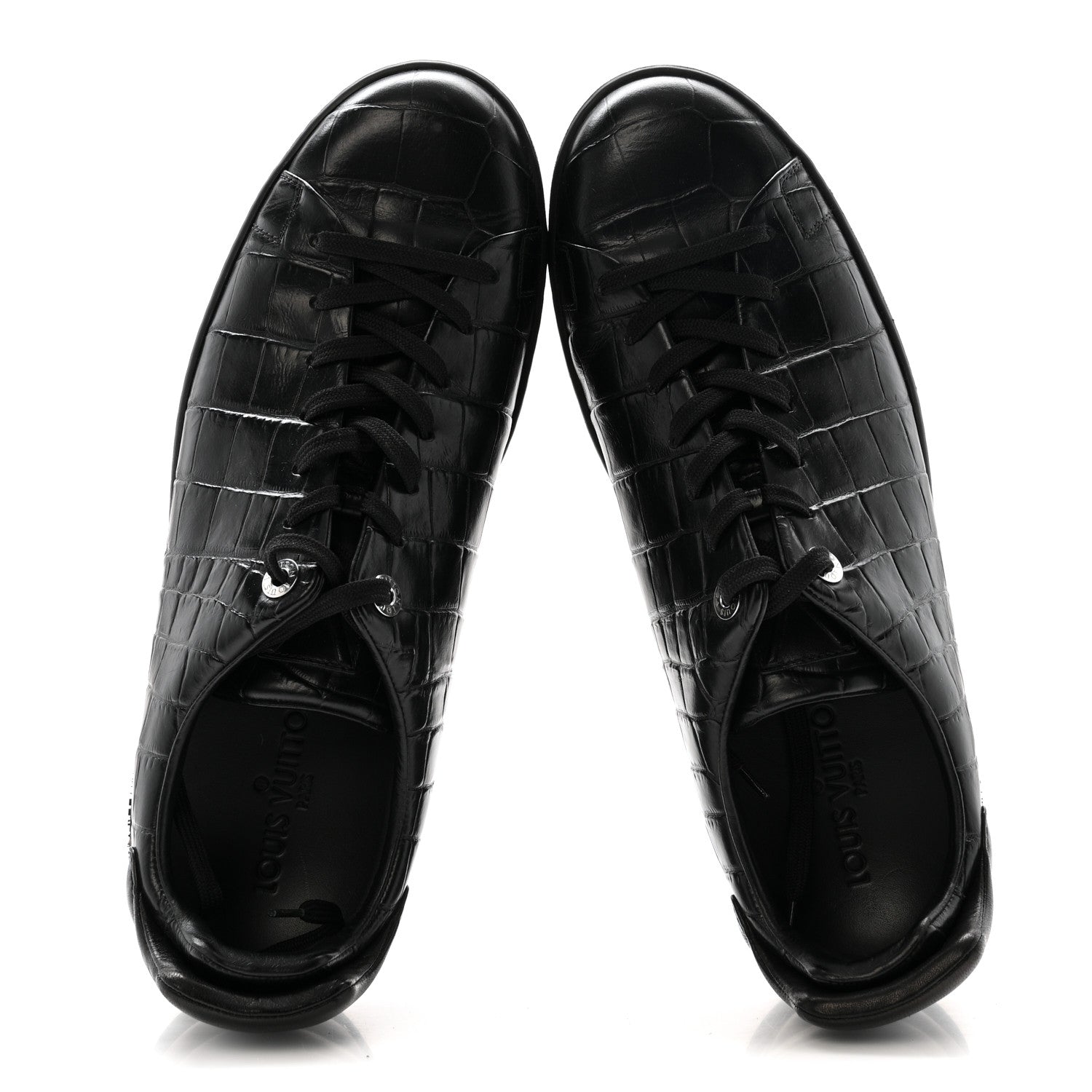Louis Vuitton Calfskin Crocodile Embossed Frontrow Mens Sneakers 8 Black