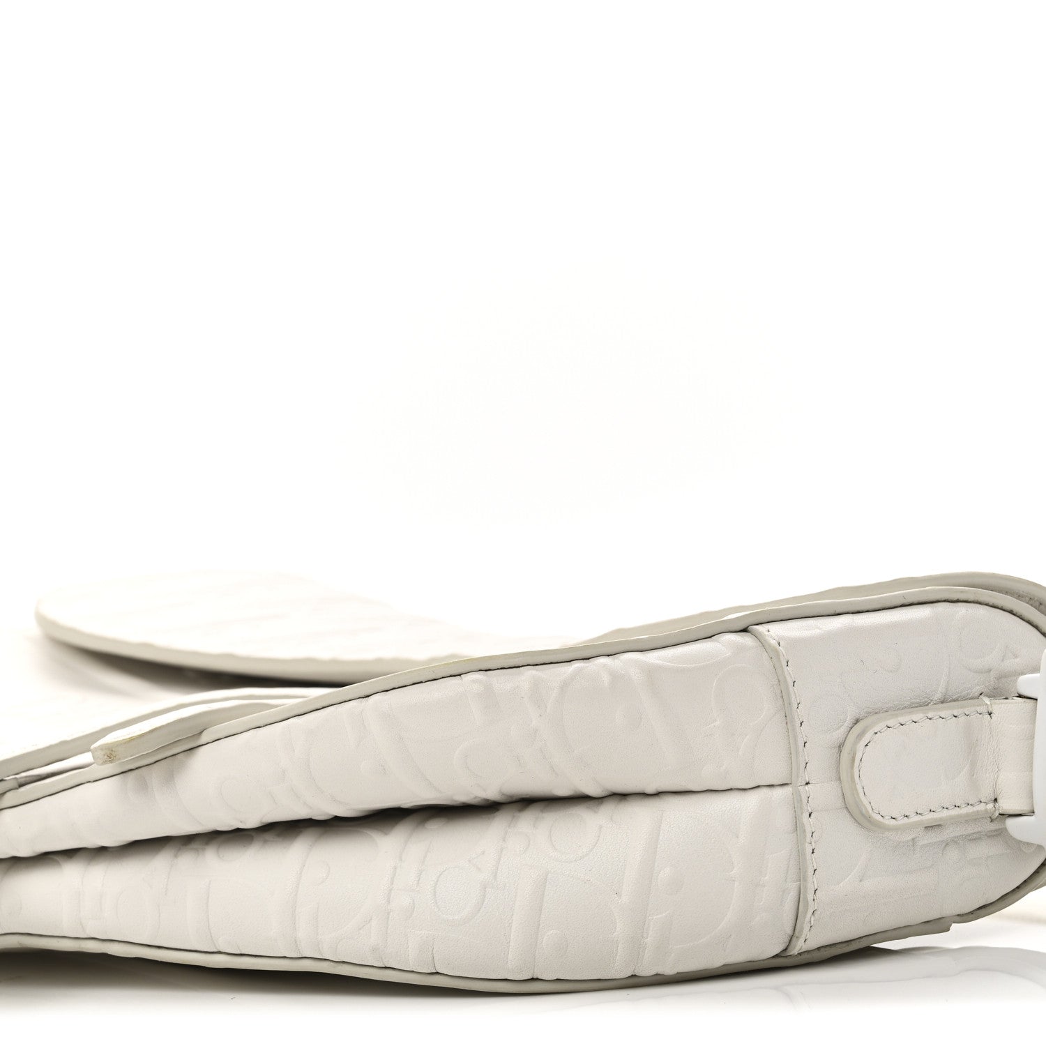 Christian Dior Calfskin Embossed Oblique Saddle Bag White