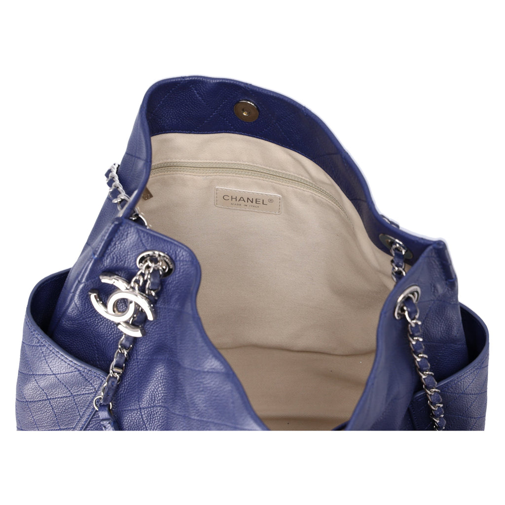 Chanel Grained Calfskin Stitched CC Pocket Tote Blue