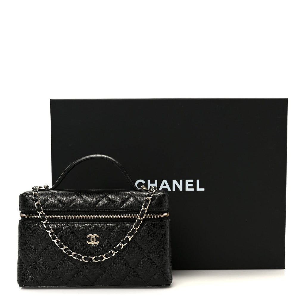 Chanel Caviar Quilted Top Handle Slim Vanity With Chain Black