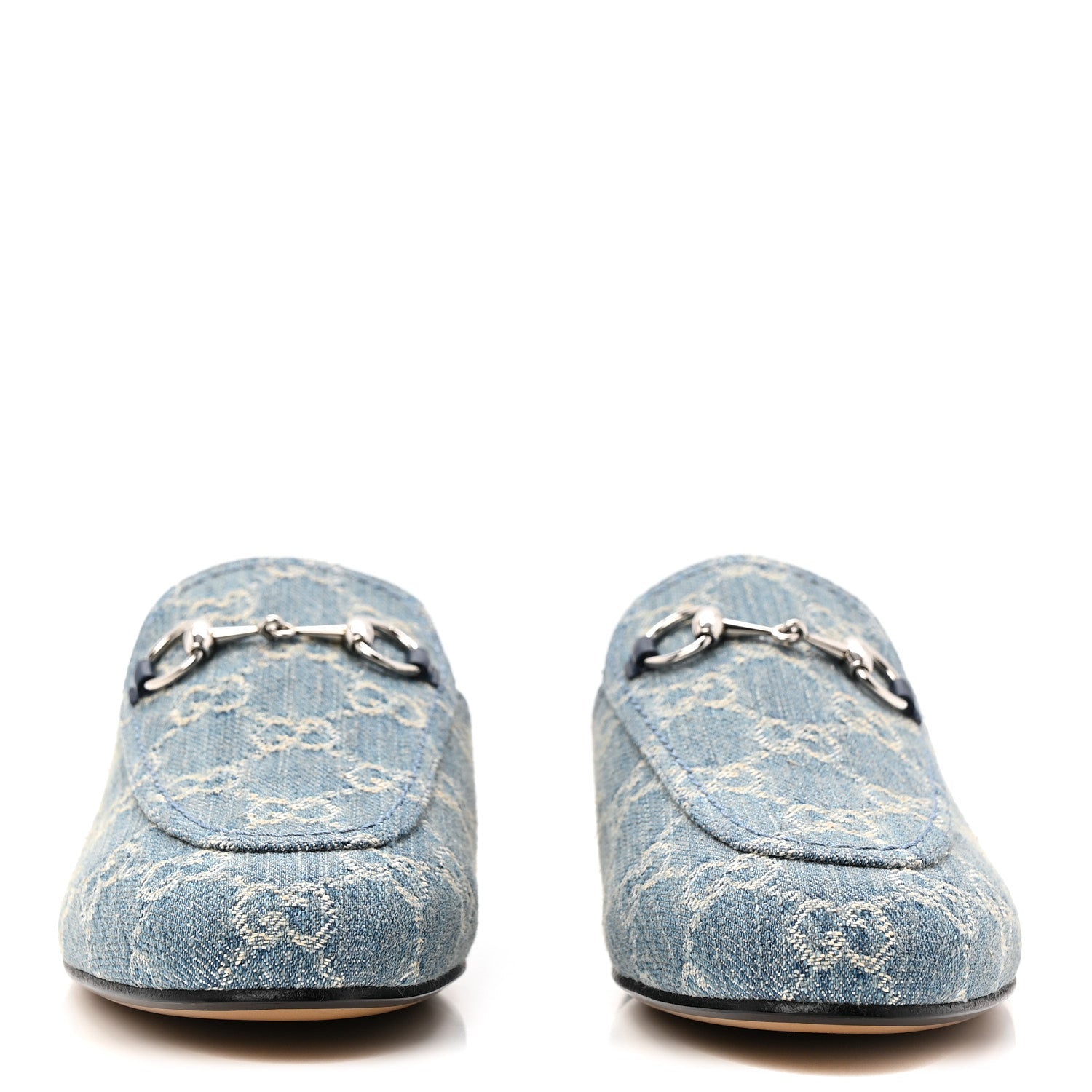 Gucci New Denim GG Malaga Kid Womens Princetown Slippers 37.5 Light Blue Royale
