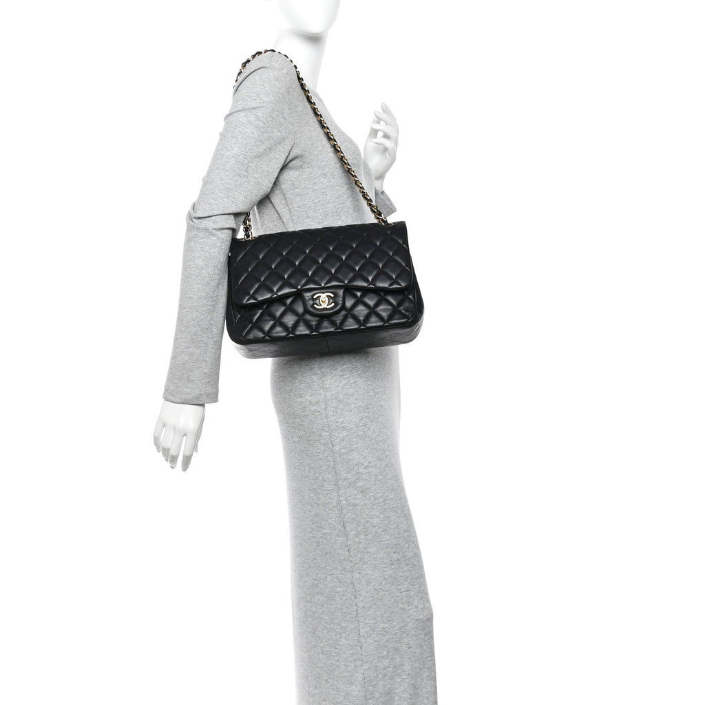 Chanel Lambskin Quilted Jumbo Double Flap Black