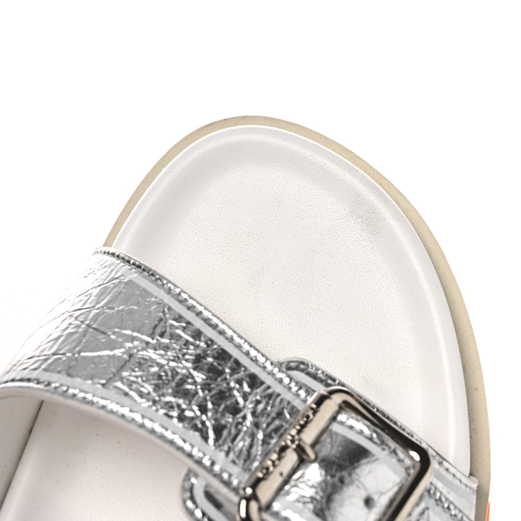 Louis Vuitton Metallic Mix Materials Mens LV Script Trainer Mules 11 Silver Multicolor