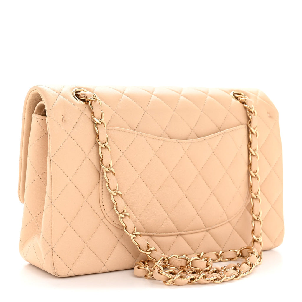 Chanel Lambskin Quilted Medium Double Flap Beige