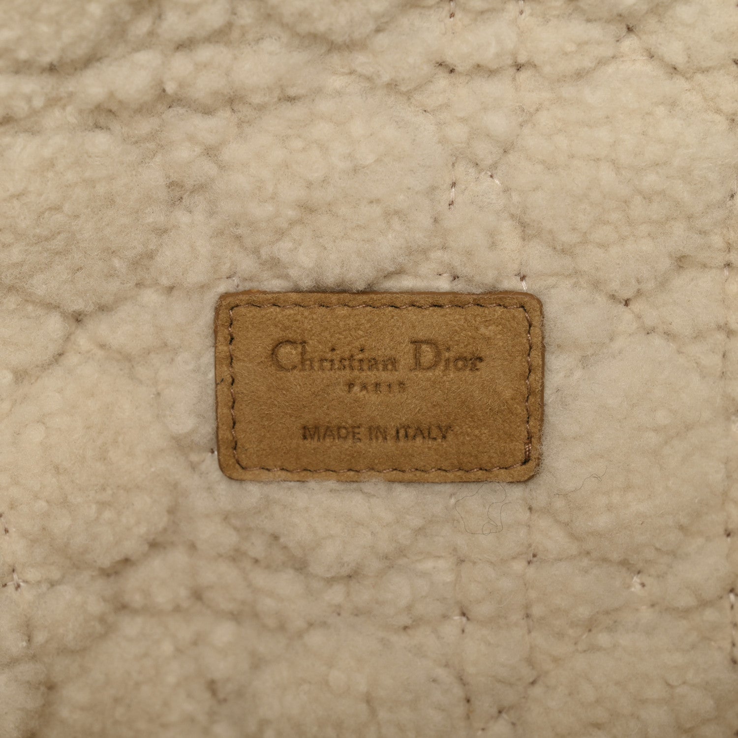 Christian Dior Shearling Cannage Large Caro Bag Camel