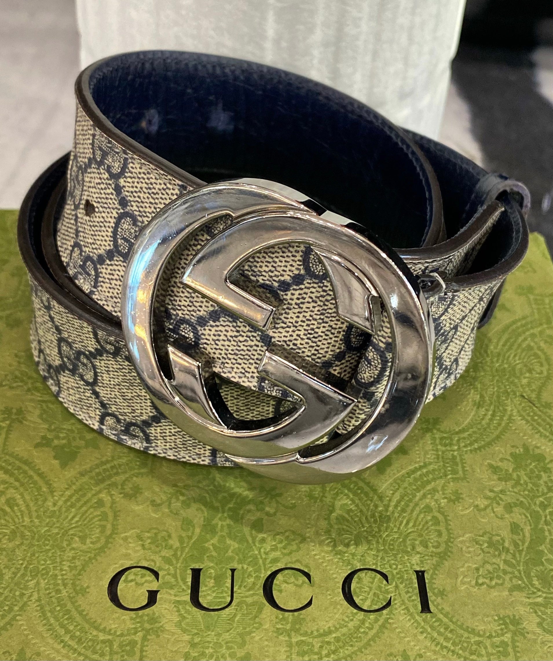 GUCCI GG SUPREME MONOGRAM CANVAS LEATHER BELT