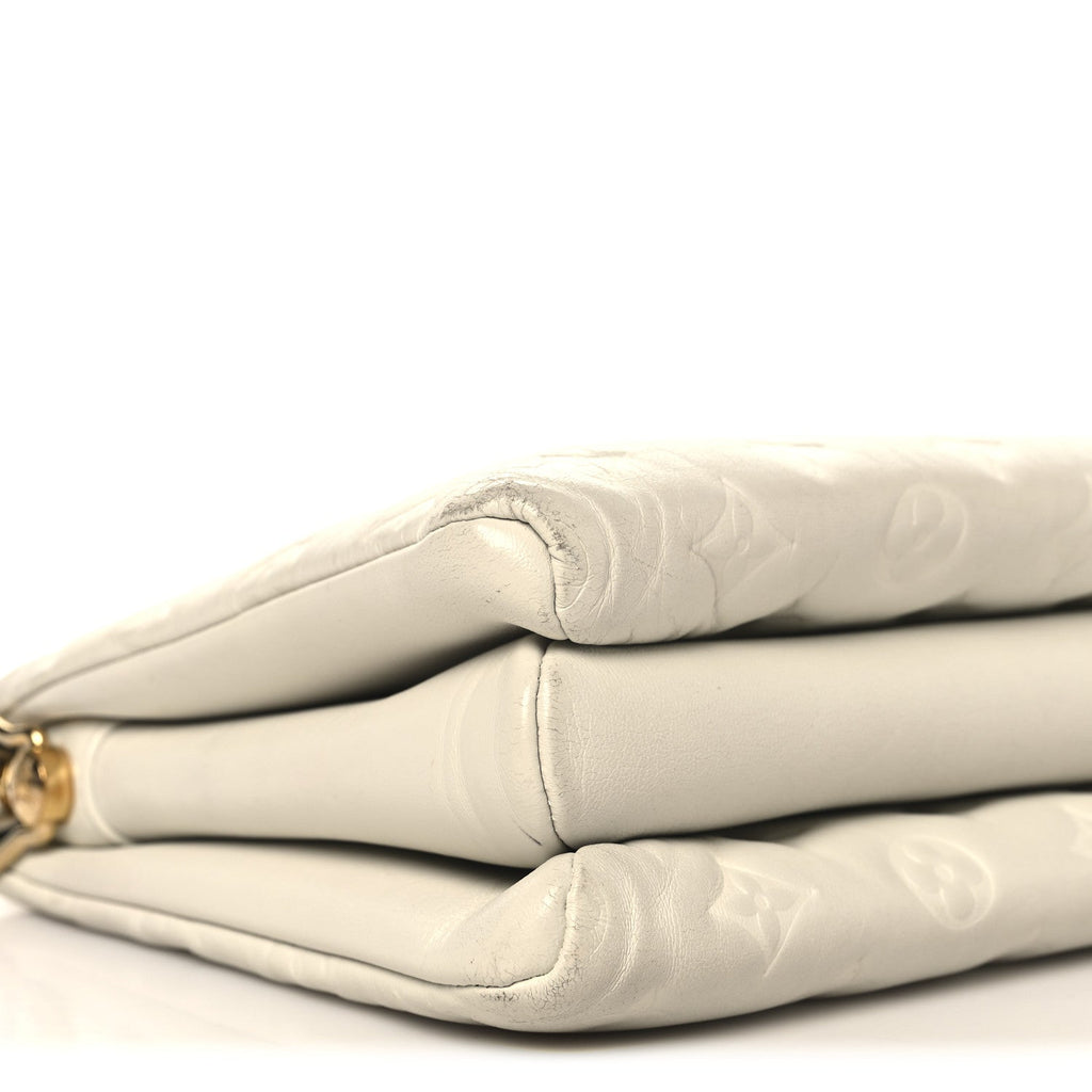 Louis Vuitton Lambskin Embossed Monogram Coussin PM Beige Cream