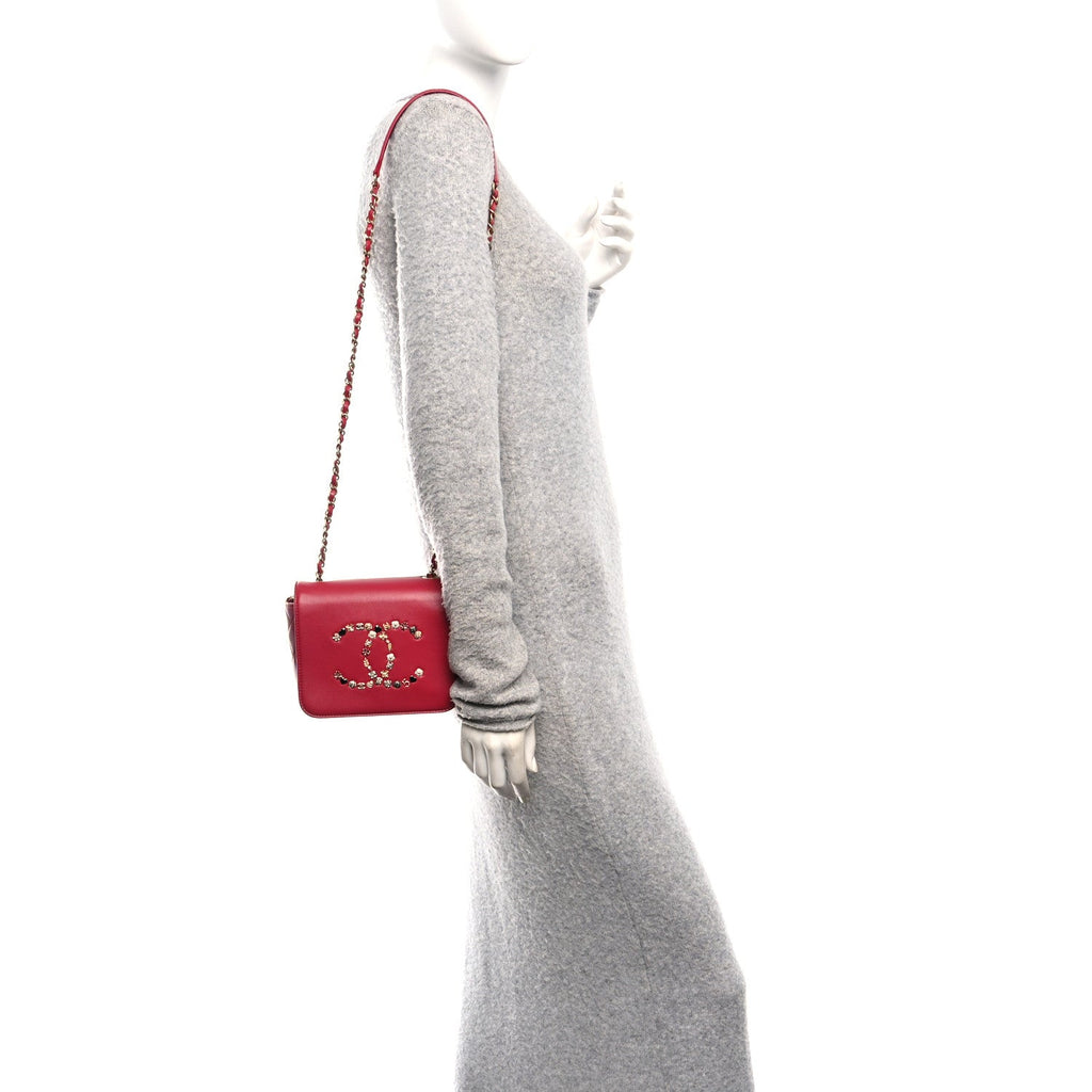 Chanel Lambskin Quilted Lucky Charms CC Crossbody Messenger Flap Red
