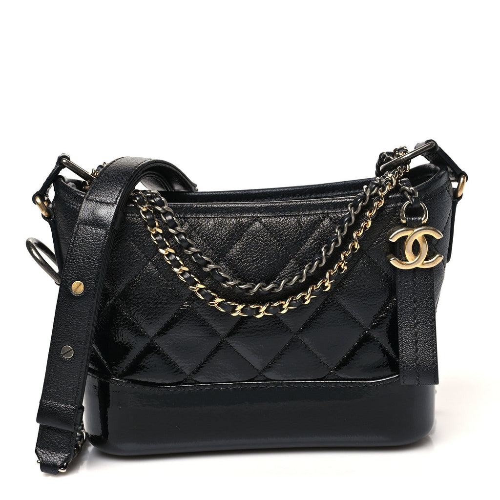 Chanel Patent Goatskin Quilted Small Gabrielle Hobo Black