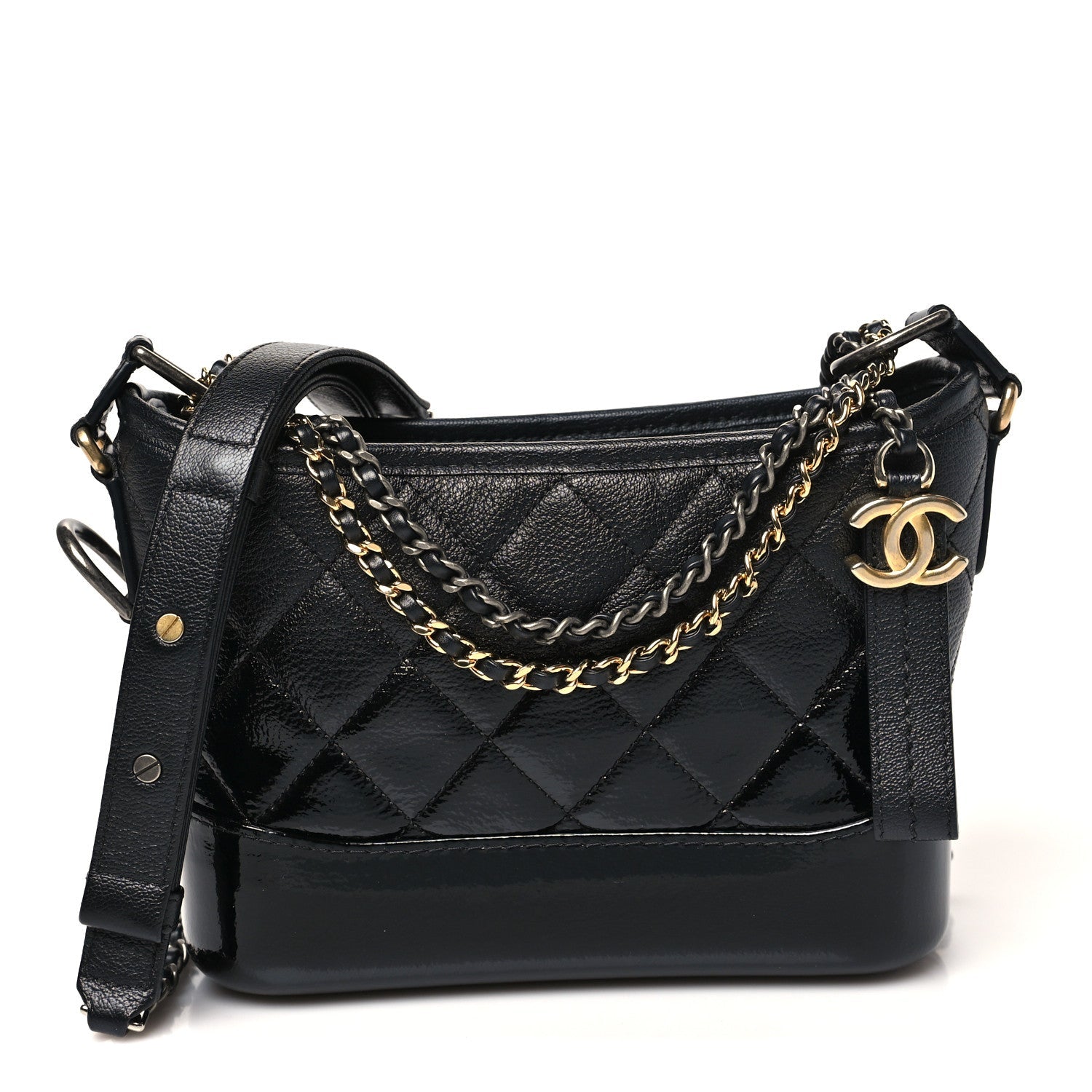 Chanel Patent Goatskin Quilted Small Gabrielle Hobo Black