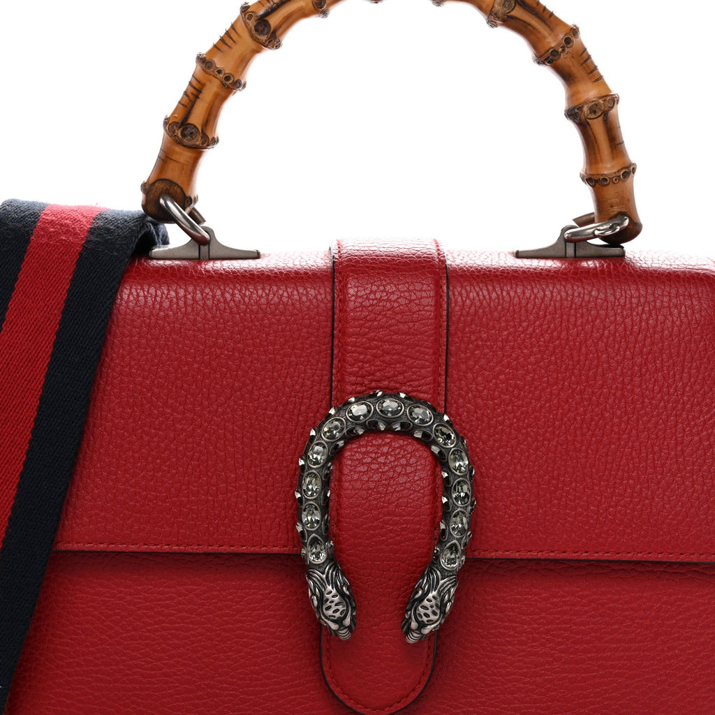 Gucci Dollar Calfskin Crystal Web Medium Dionysus Bamboo Top Handle Bag Hibiscus Red Black Diamond