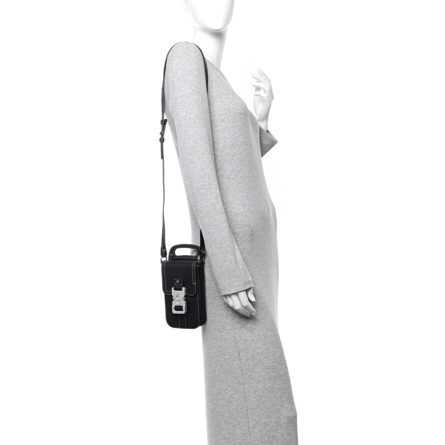 Christian Dior Grained Calfskin Vertical Saddle Pouch With Strap Black