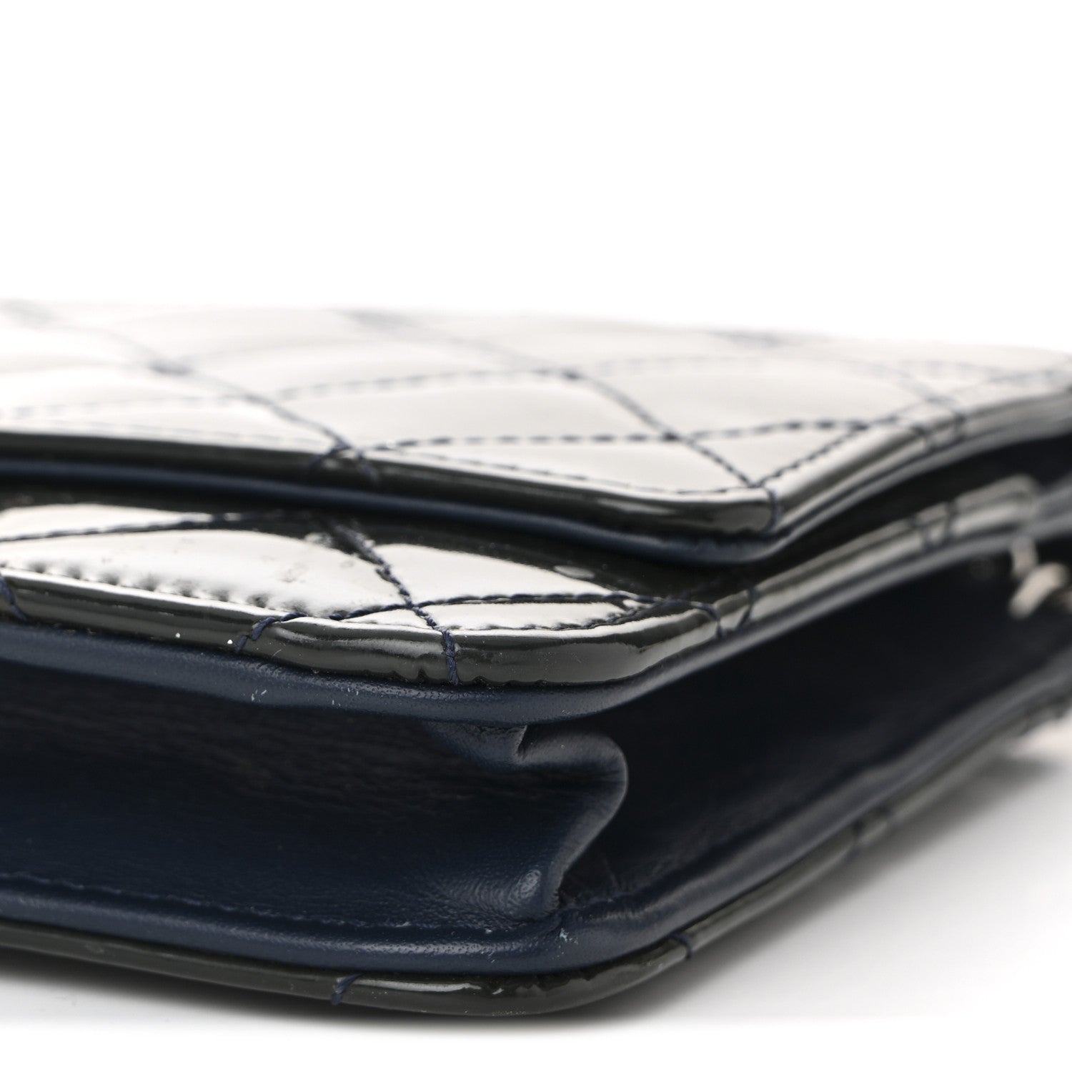 Chanel Patent Quilted Wallet On Chain WOC Navy Blue