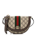 Gucci GG Supreme Monogram Textured Dollar Calfskin Web Mini Ophidia Flap Shoulder Bag Beige Ebony New Acero