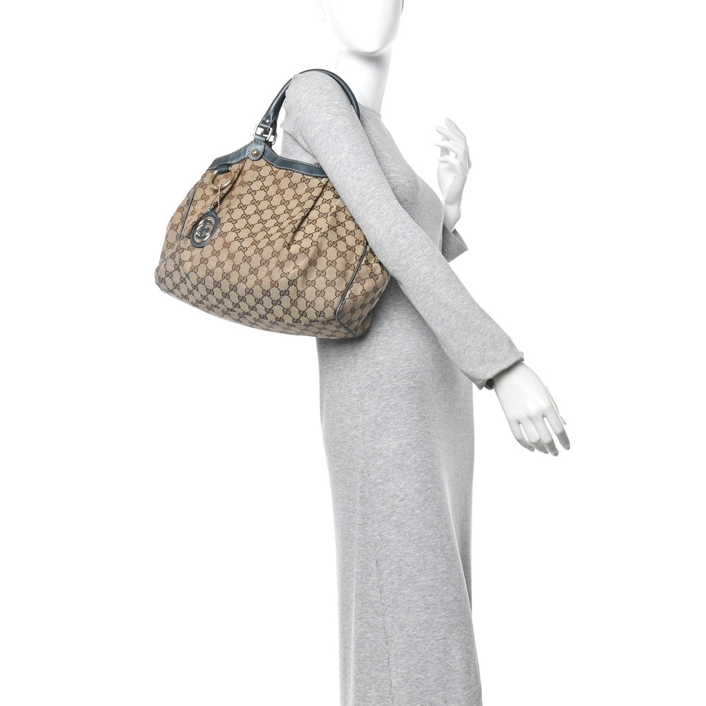 Gucci Monogram Medium Sukey Tote Metallic Blue