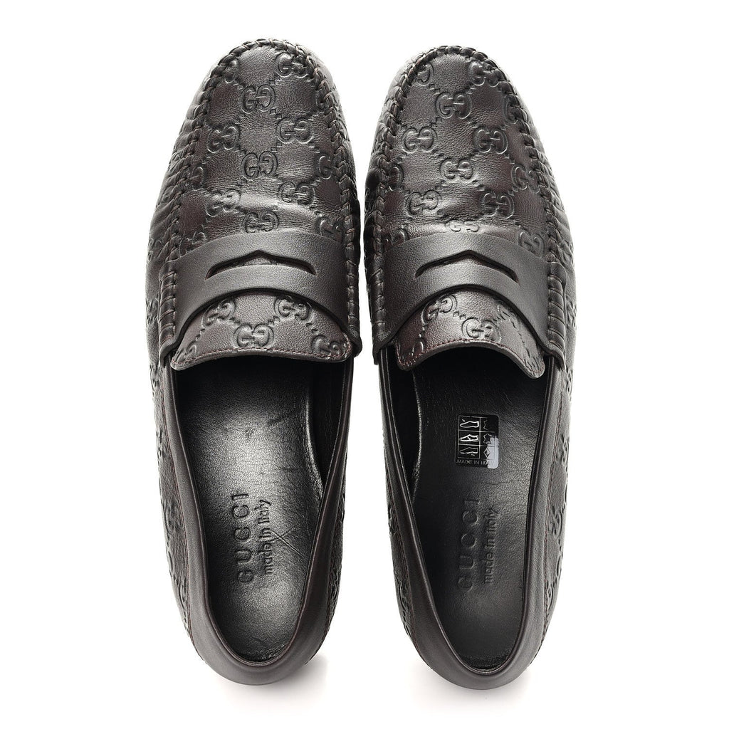 Gucci Guccissima Mens Driver Loafers 8 Chocolate