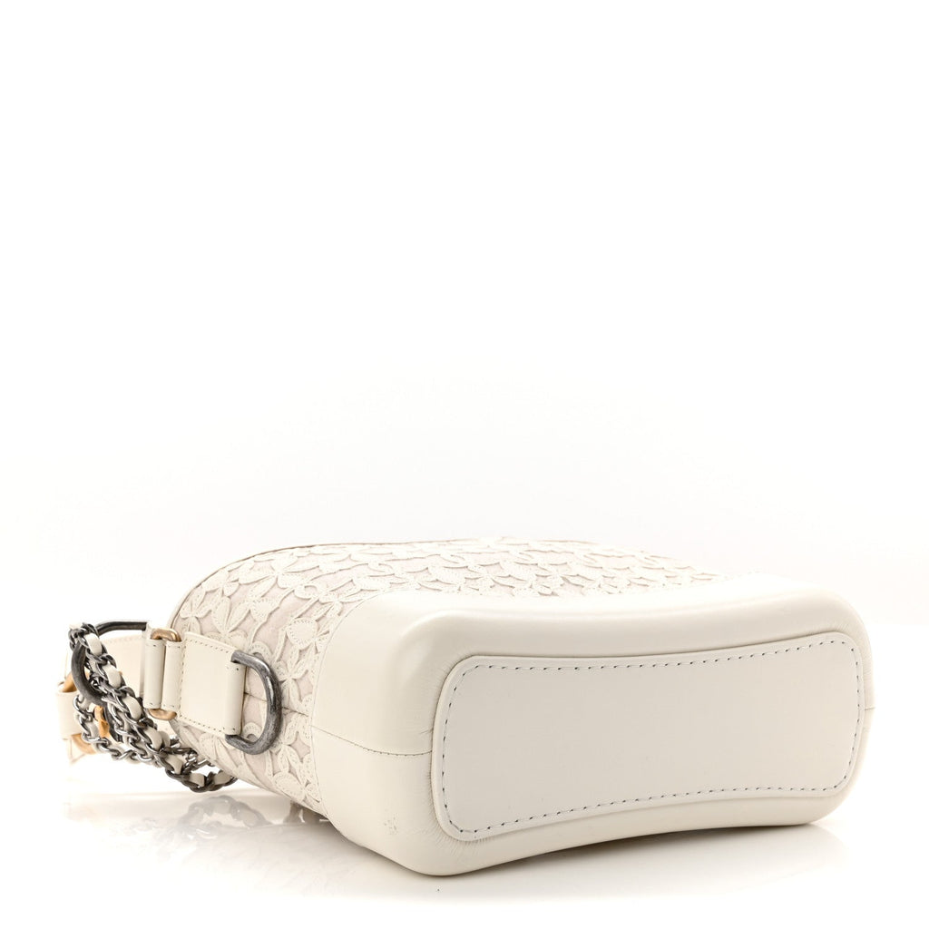 Chanel Calfskin Wool Felt Embossed Small Gabrielle Logo Hobo White
