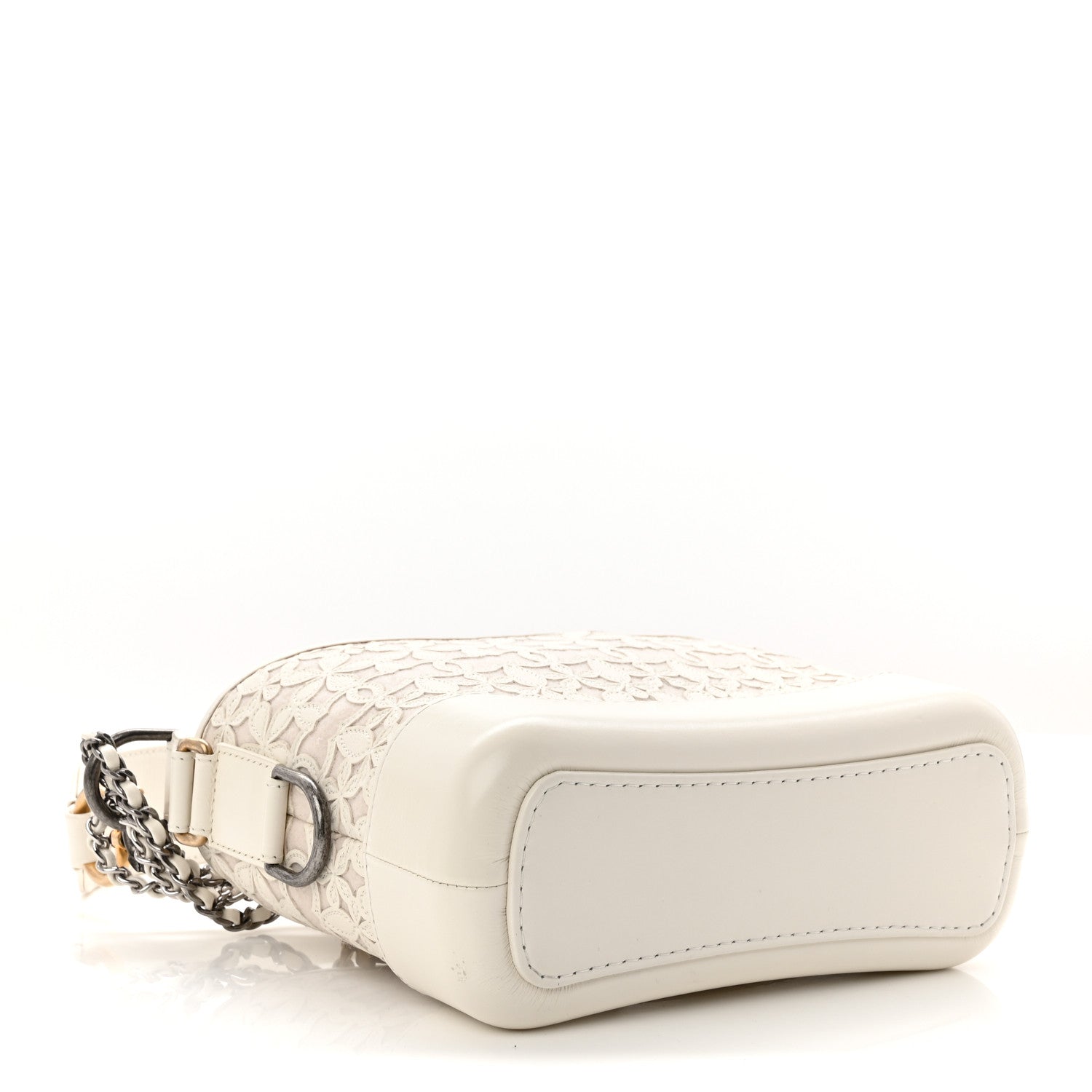 Chanel Calfskin Wool Felt Embossed Small Gabrielle Logo Hobo White