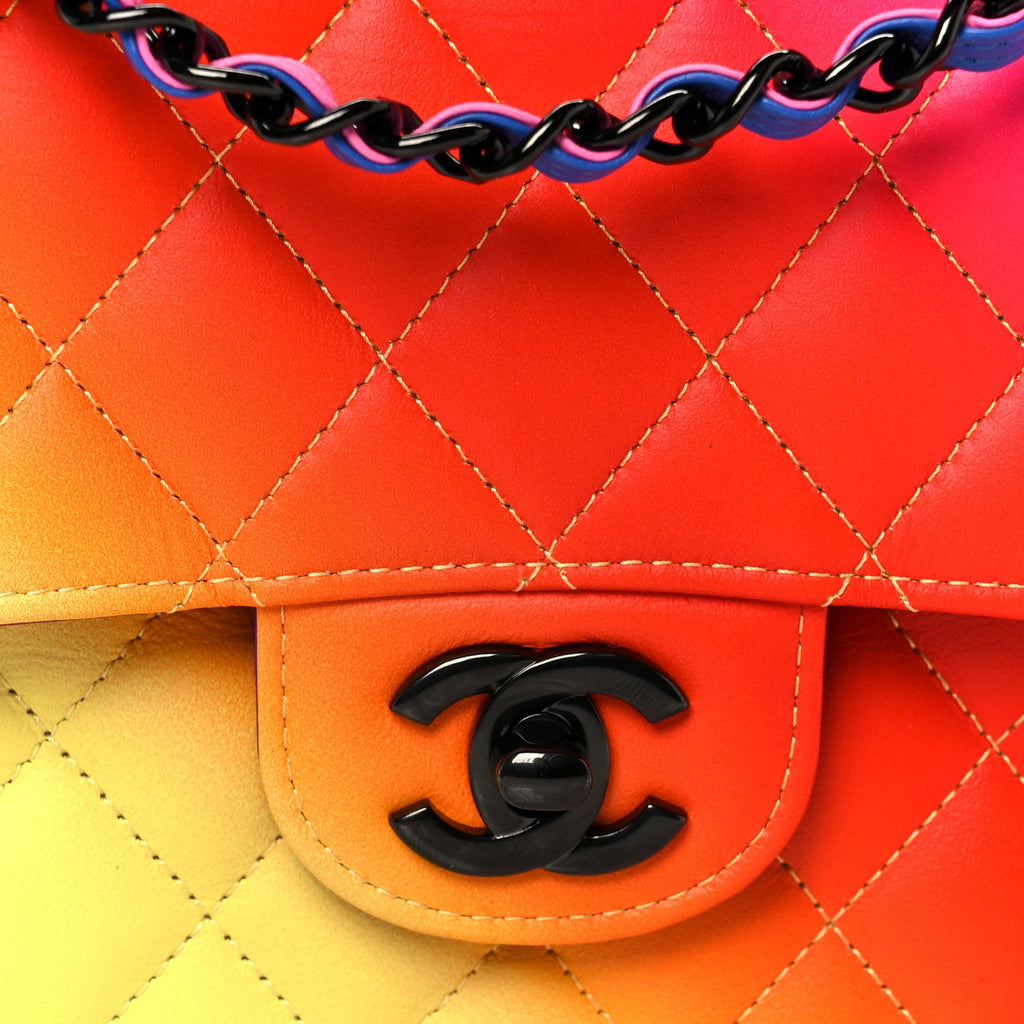 Chanel Calfskin Quilted Medium Rainbow Double Flap Multicolor