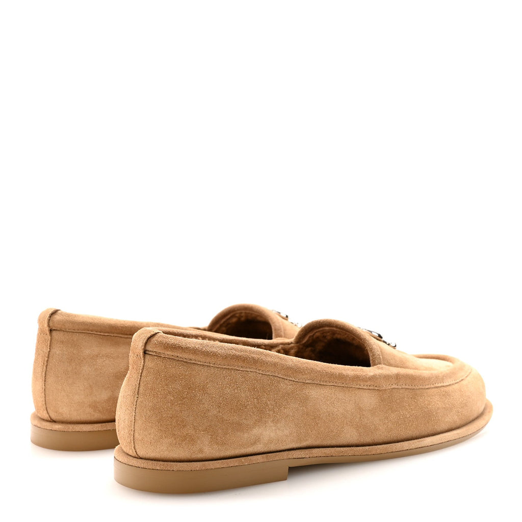 Chanel Suede Calfskin CC Loafers 38.5 Dark Beige