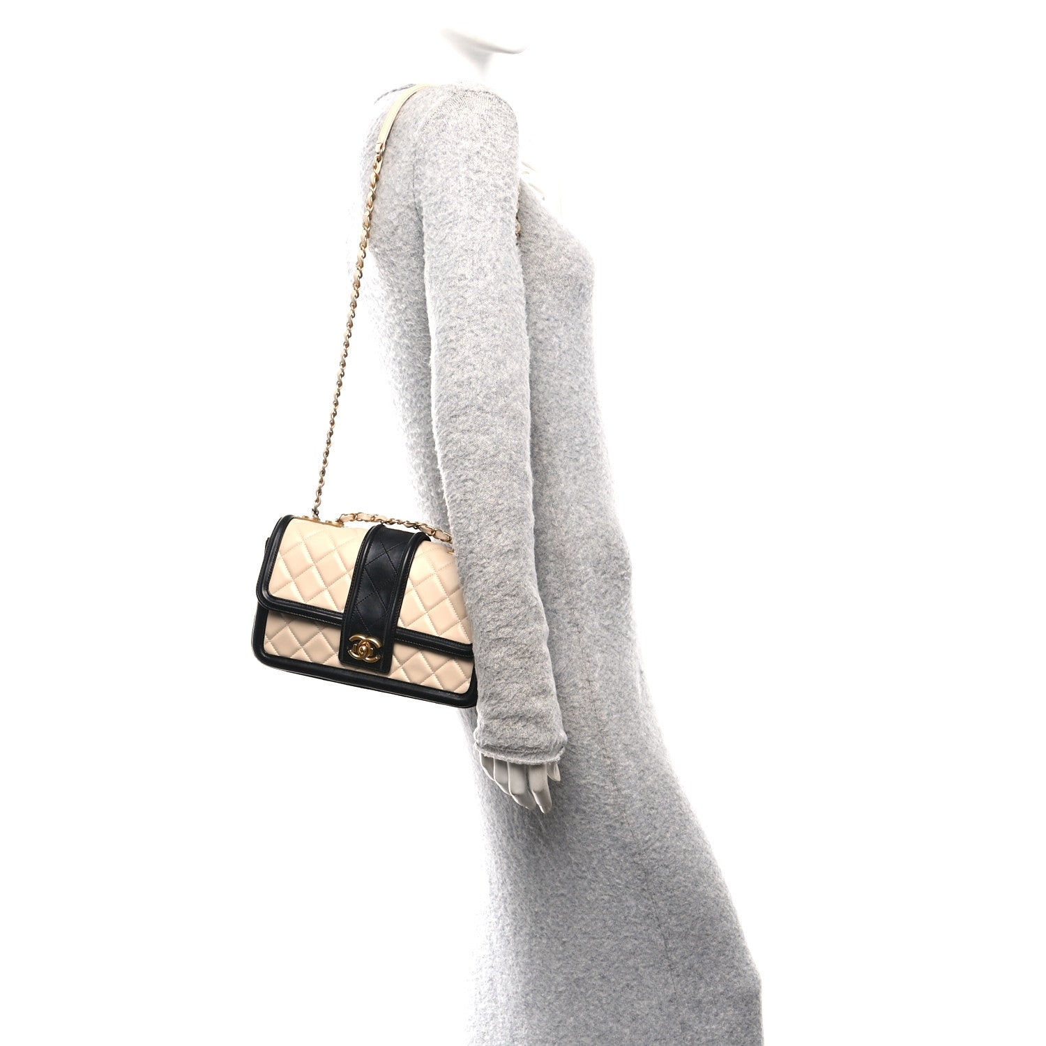 Chanel Lambskin Quilted Medium Elegant CC Flap Beige Black