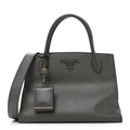 Prada Saffiano Cuir Calfskin Medium Monochrome Top Handle Tote Ardesia