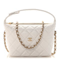 Chanel Caviar Quilted Hobo Clutch With Chain White