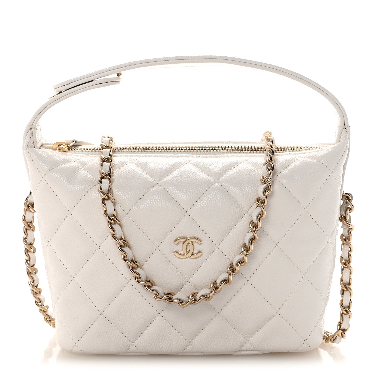 Chanel Caviar Quilted Hobo Clutch With Chain White