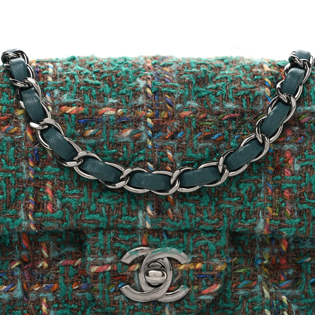 Chanel Tweed Quilted Mini Rectangular Flap Green