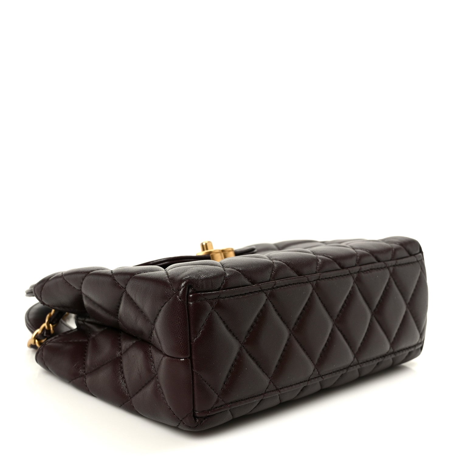 Chanel Shiny Aged Calfskin Quilted Nano Kelly Shopper Dark Brown