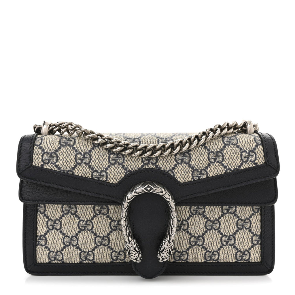 Gucci GG Supreme Monogram Textured Dollar Calfskin Small Rectangular Dionysus Shoulder Bag Beige Blue