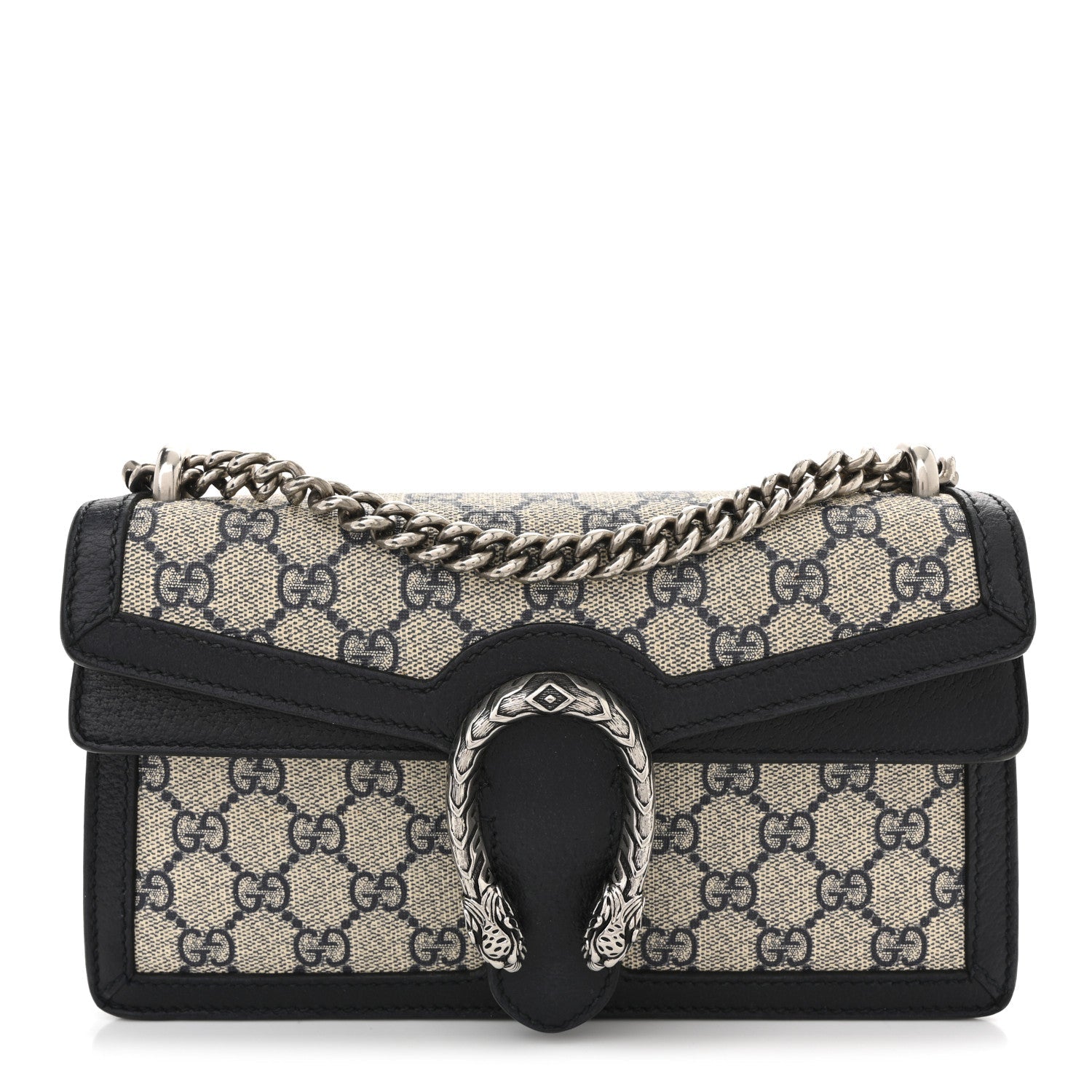 Gucci GG Supreme Monogram Textured Dollar Calfskin Small Rectangular Dionysus Shoulder Bag Beige Blue