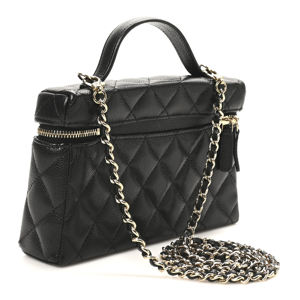 Chanel Caviar Quilted Top Handle Slim Vanity With Chain Black
