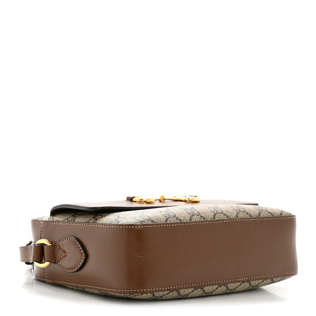 Gucci GG Supreme Monogram Small Horsebit 1955 Shoulder Bag Beige Brown Sugar