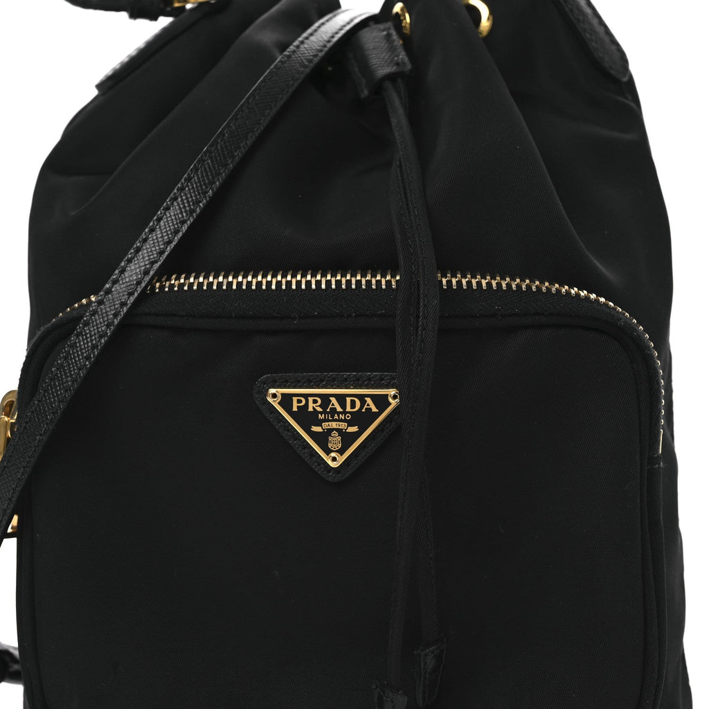 Prada Saffiano Tessuto Nylon Mini Bucket Crossbody Bag Black