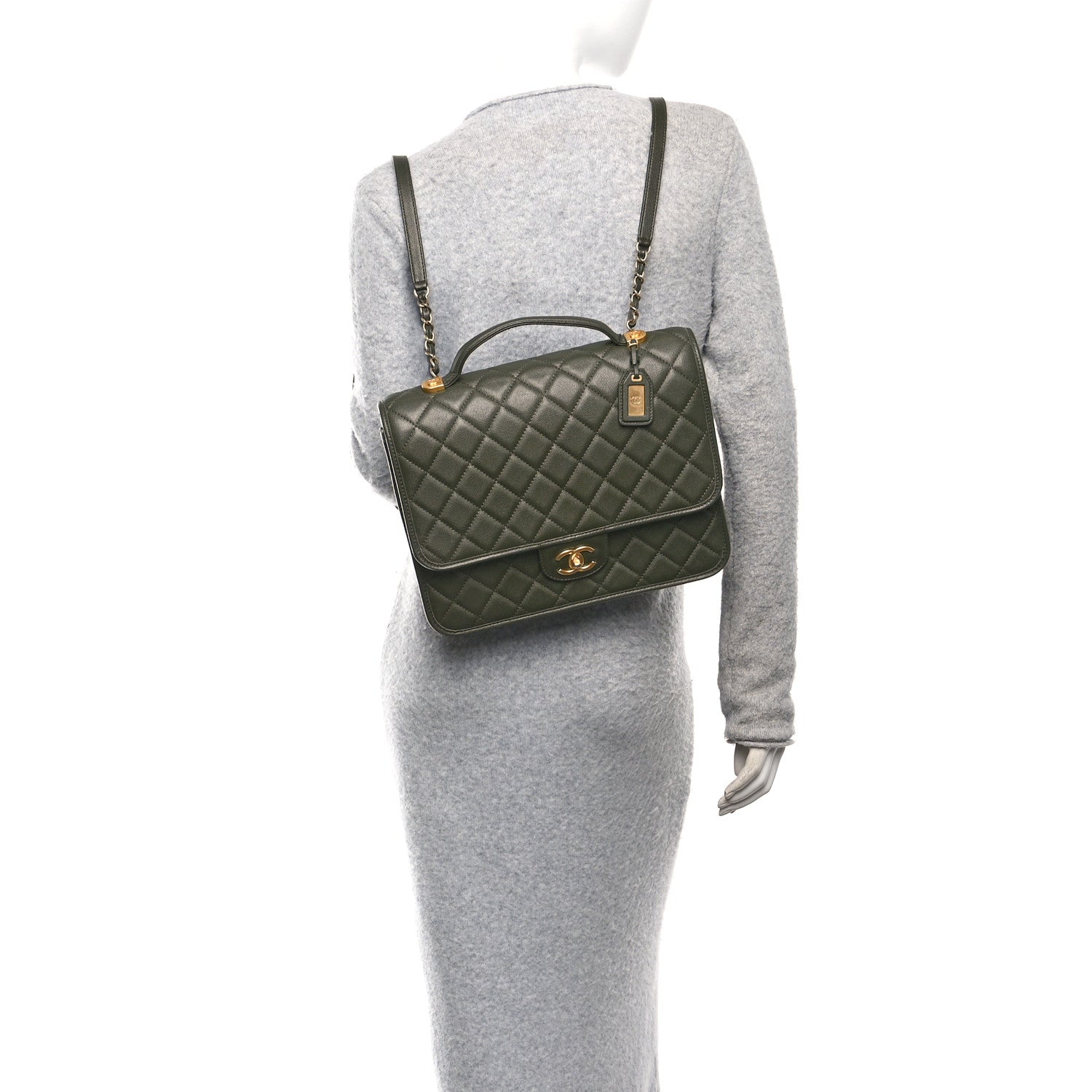 Chanel Caviar Quilted School Memory Backpack Dark Green