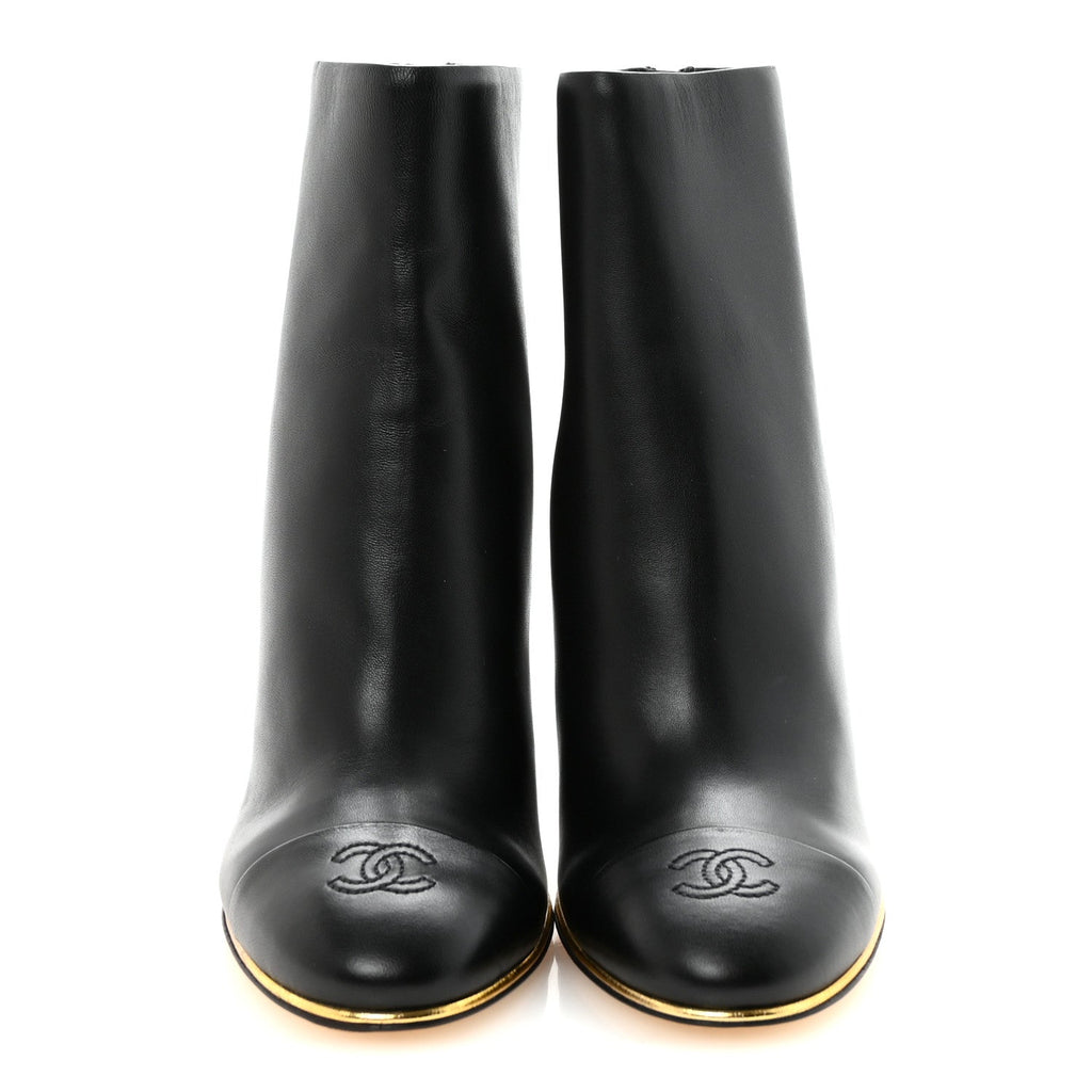 Lambskin Cap Toe Wedge Ankle Boots 38 Black