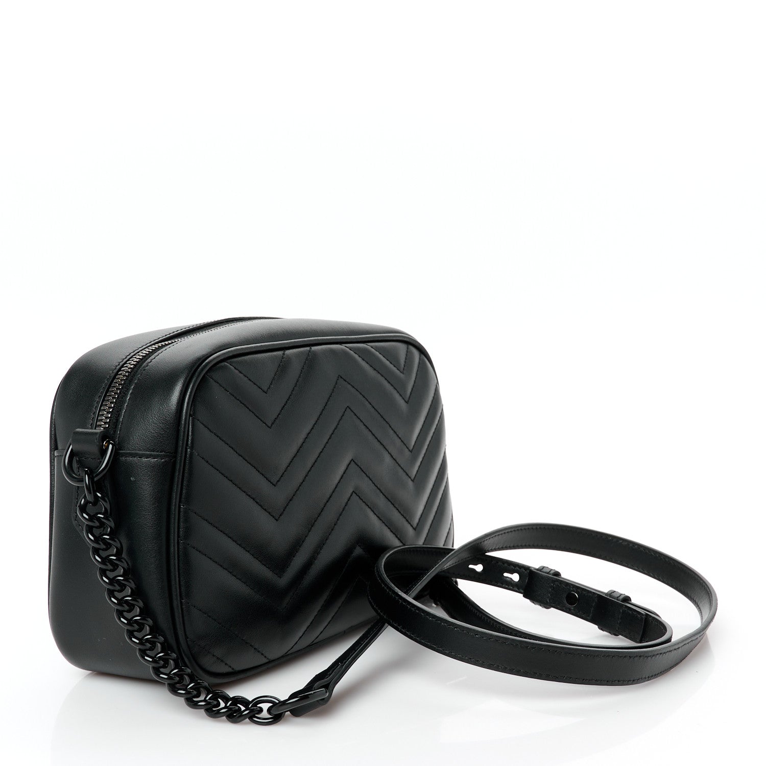 Gucci Calfskin Matelasse Monochrome Small GG Marmont Chain Shoulder Bag Black