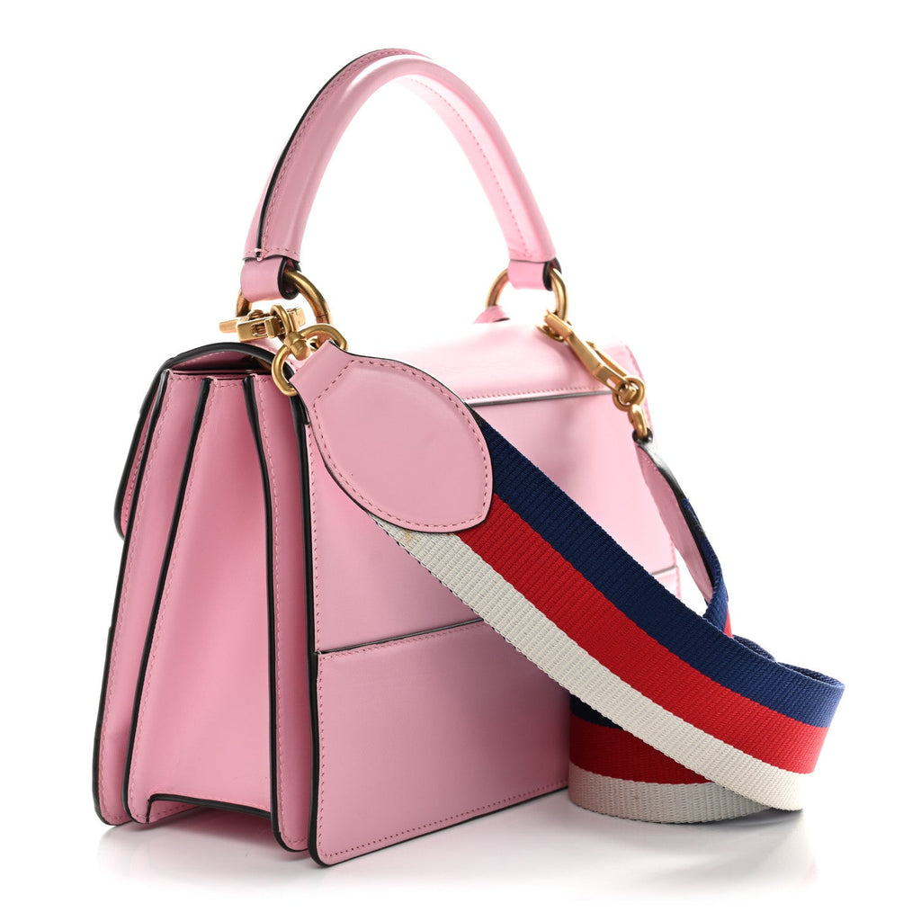 Gucci Calfskin Sylvie Web Small Queen Margaret Top Handle Bag Sugar Pink