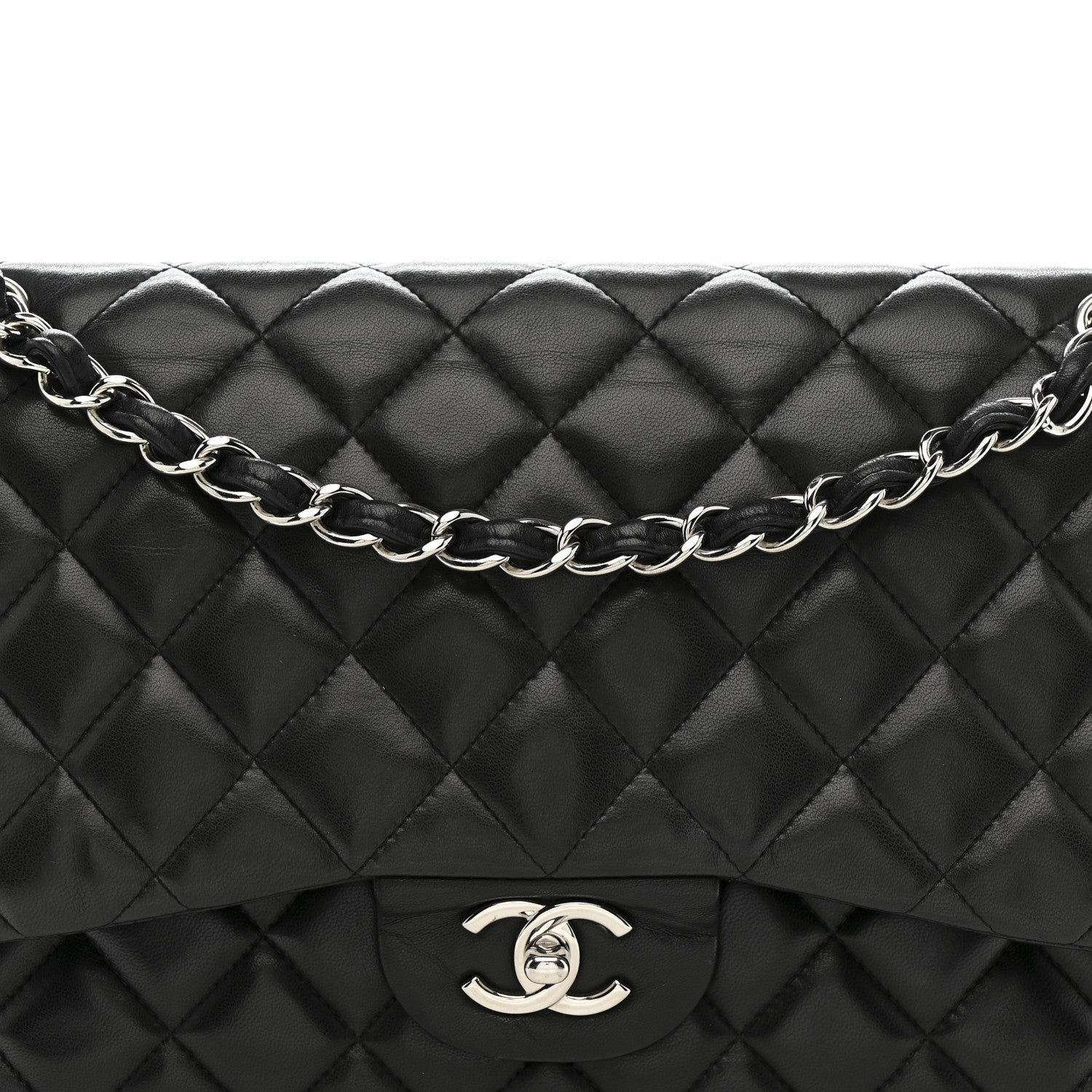 Chanel Lambskin Quilted Jumbo Double Flap Black