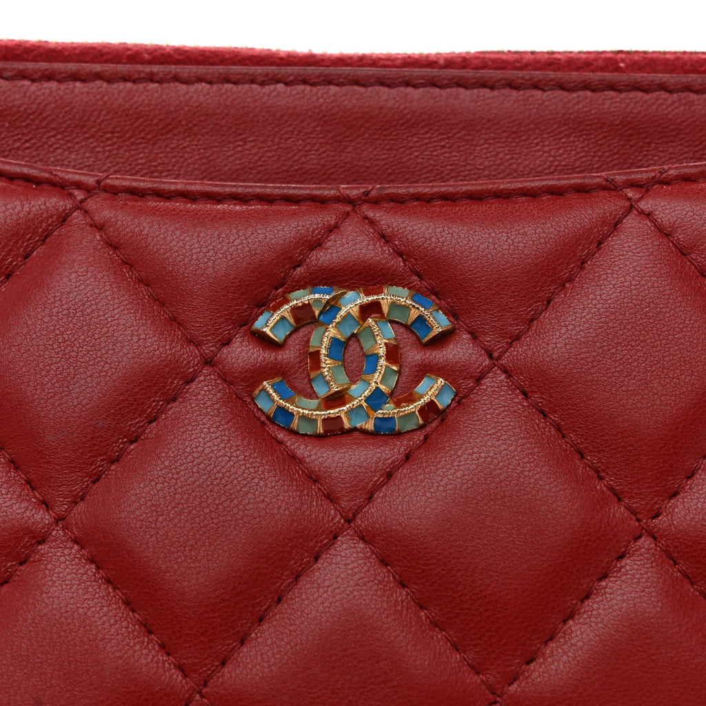 Lambskin Enamel Quilted Classic Zip Pouch Red