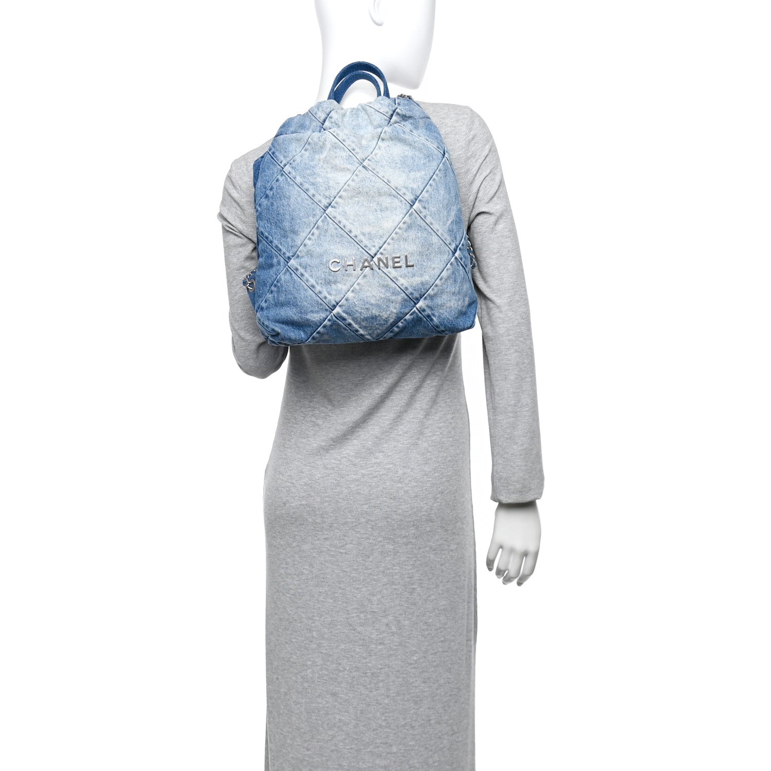 Chanel Denim Quilted Chanel 22 Backpack Blue