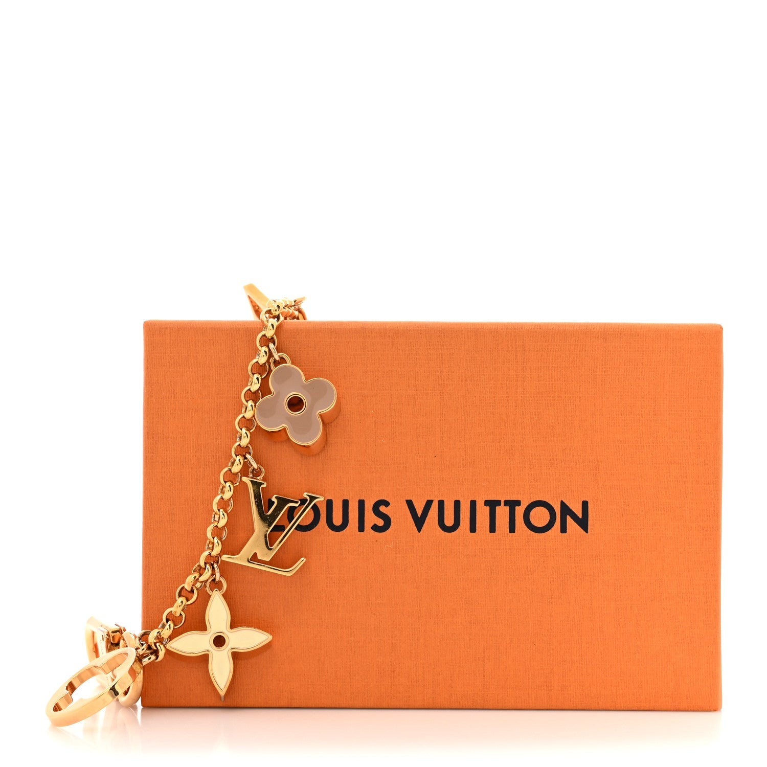 Louis Vuitton Brass Enamel Fleur De Monogram Bag Charm Chain Gold