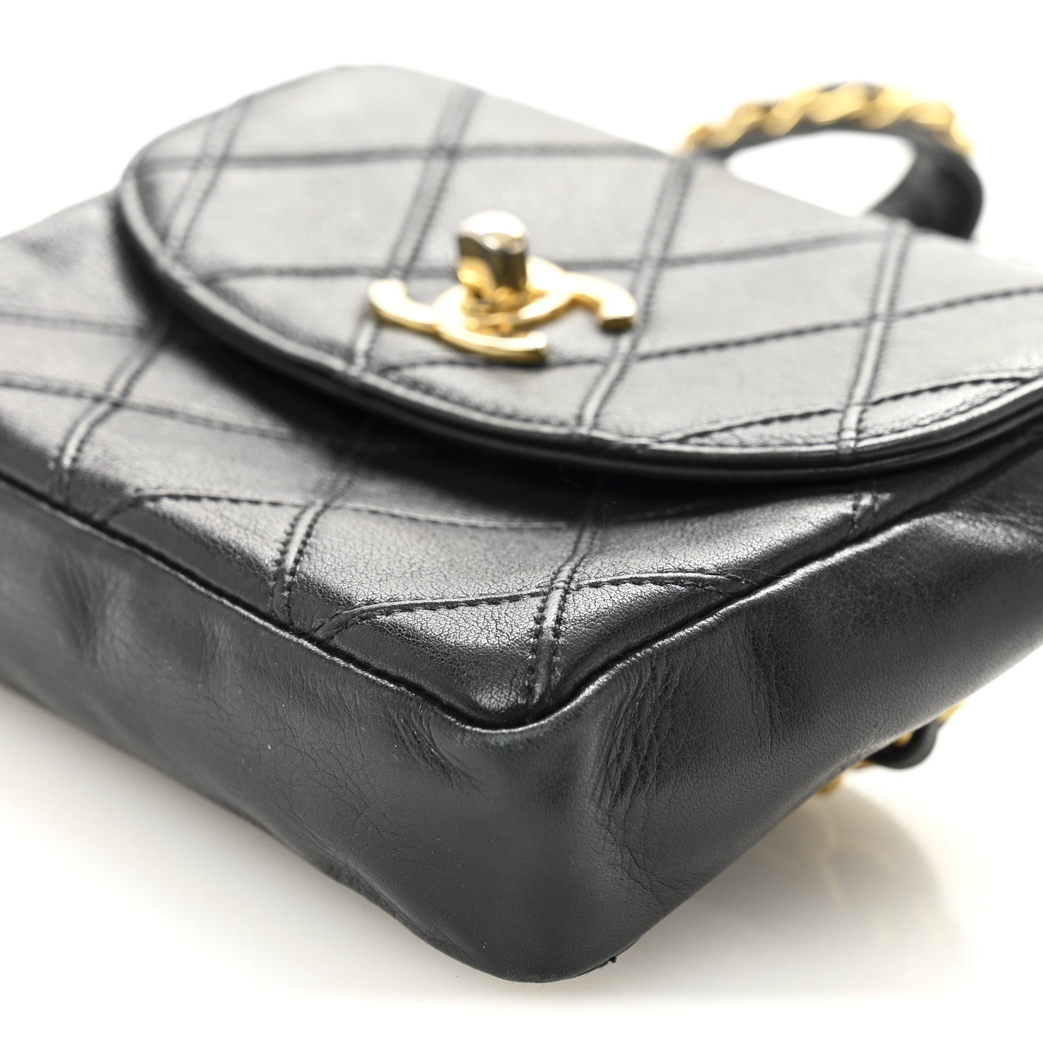 Lambskin Diamond Stitched Flap Waist Belt Bag 65 26 Black
